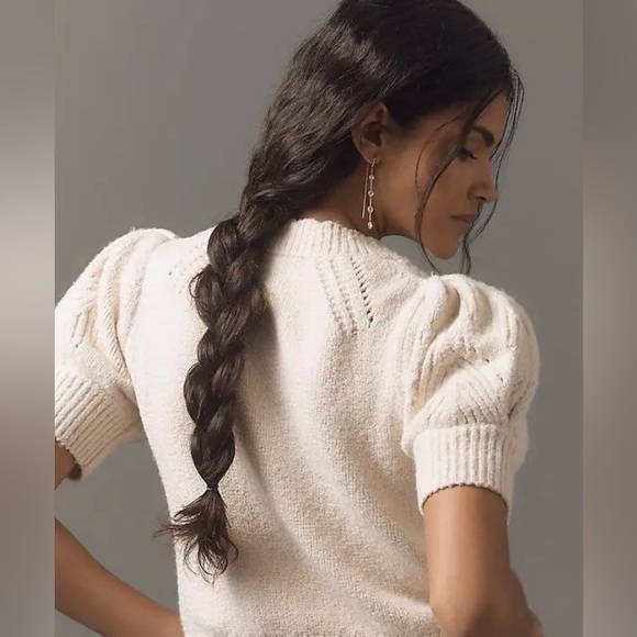 Anthropologie Pointelle Short-sleeve Ivory Knit Sweater NWT - Picture 3 of 9